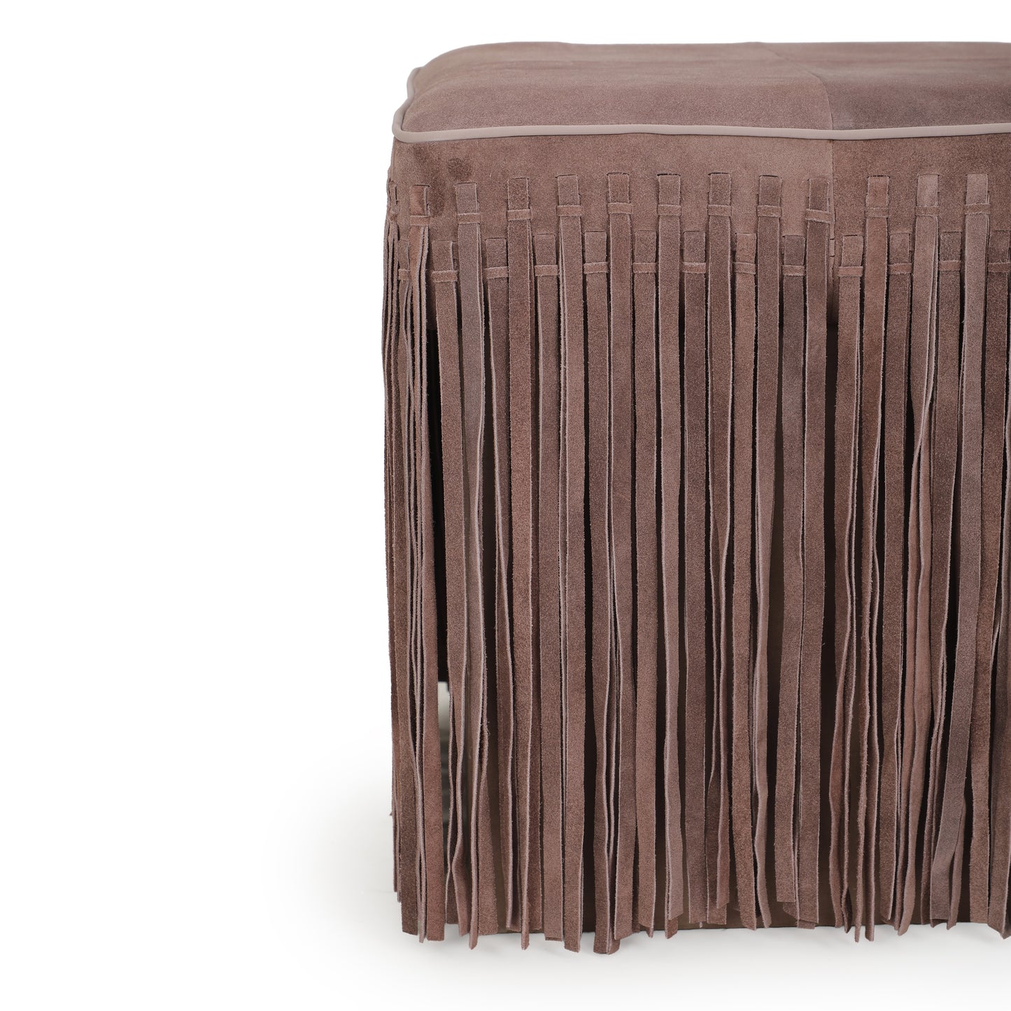 Daphne Square Suede Fringe Ottoman - Dusty Pink - Image 5