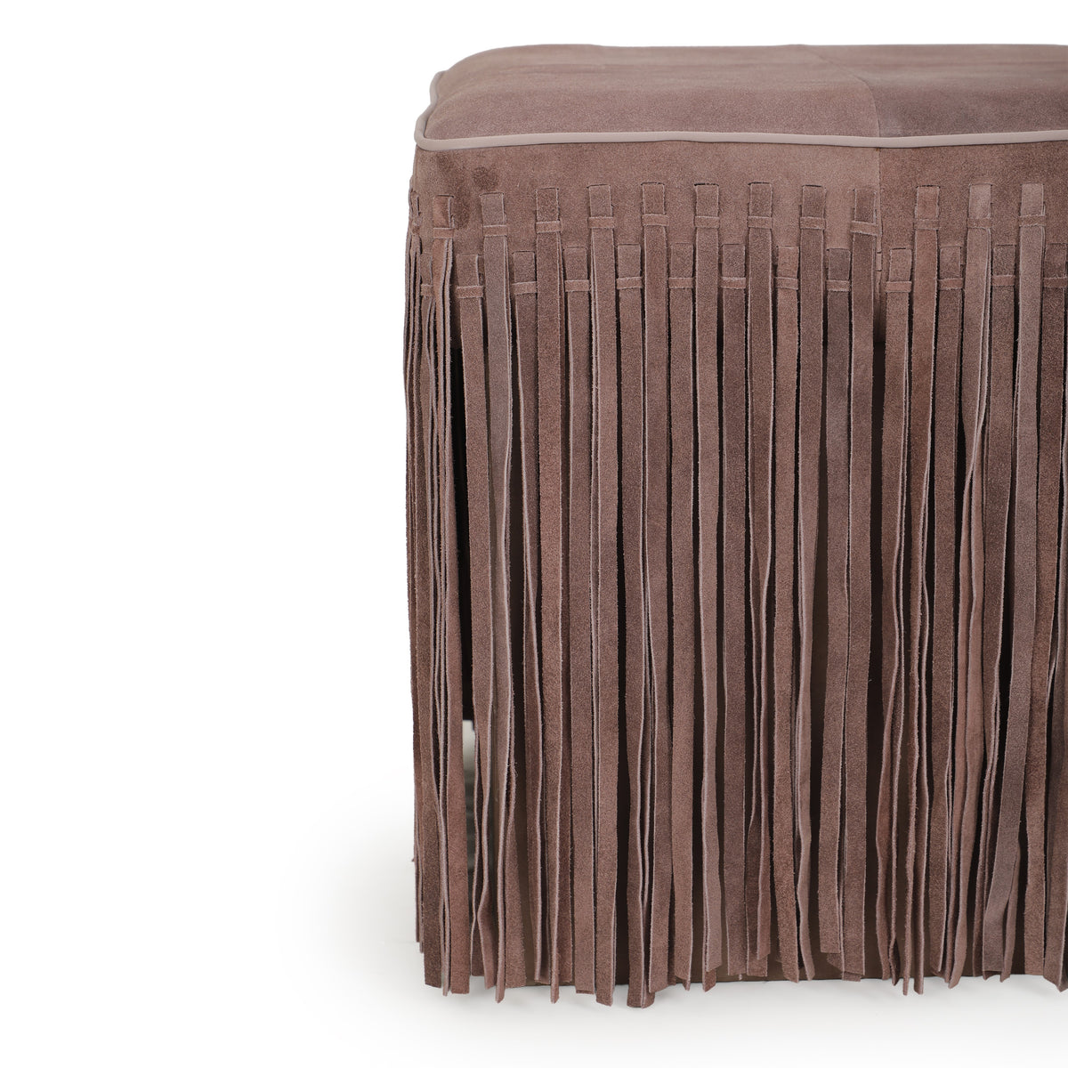 Daphne Square Suede Fringe Ottoman - Dusty Pink - Image 5