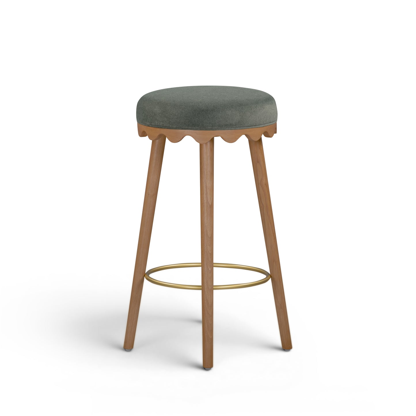 Oodle Green Performance Vegan Mohair Light Walnut Bar Stool - Image 2
