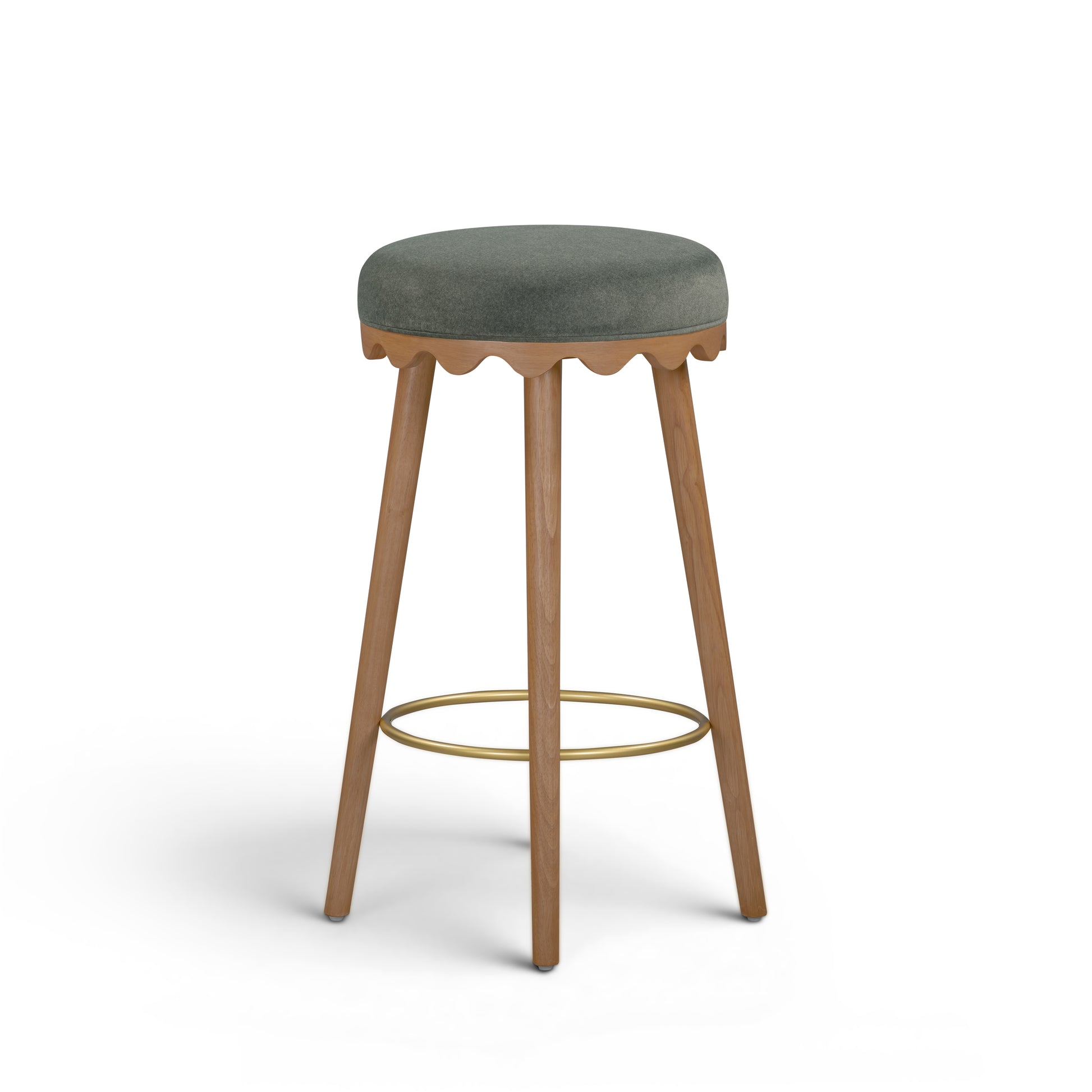Oodle Green Performance Vegan Mohair Light Walnut Bar Stool - Image 2