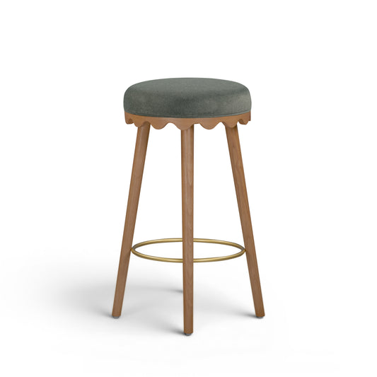 Oodle Green Performance Vegan Mohair Light Walnut Bar Stool - Image 2