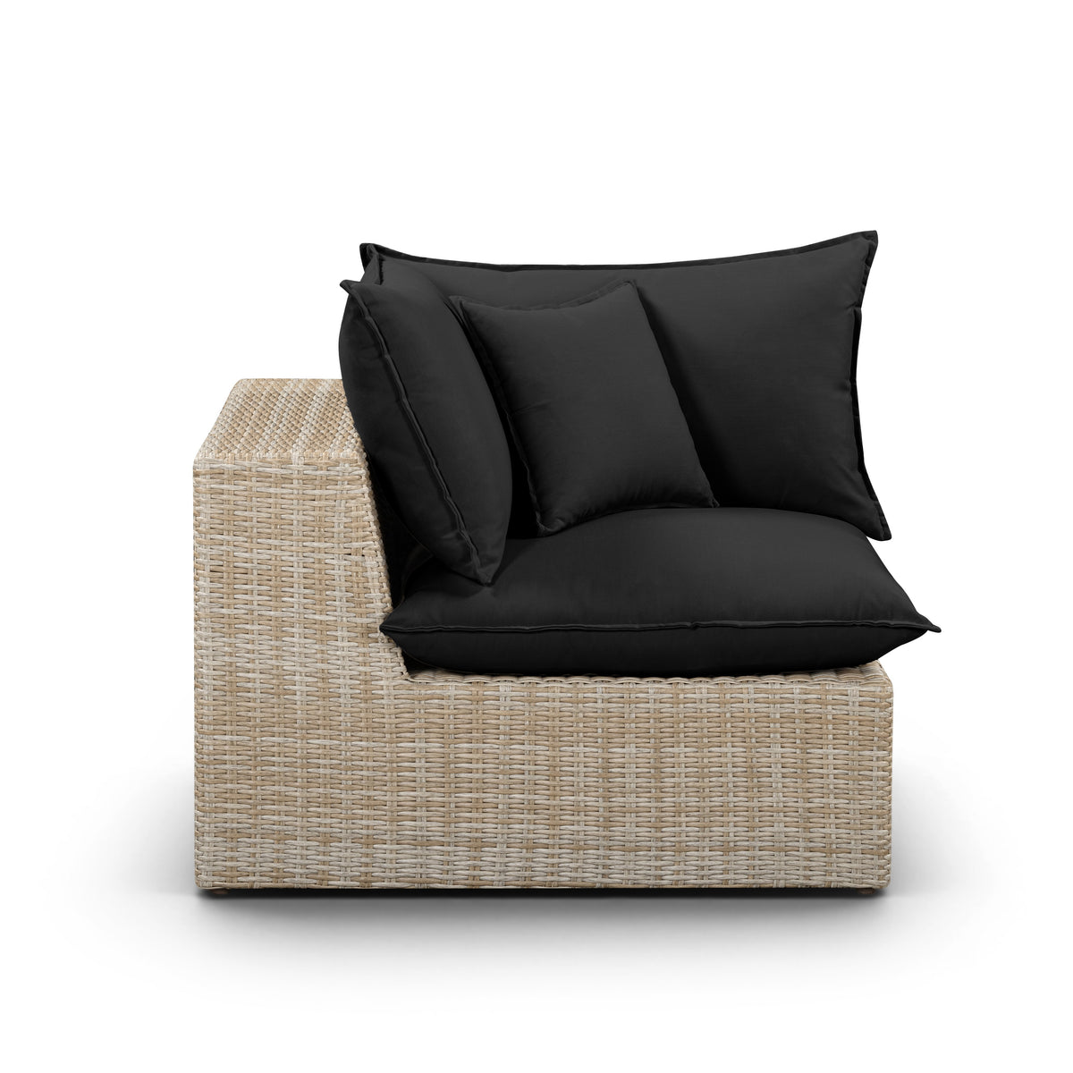 Cali Performance Fabric & Wicker Outdoor Corner Chair - Black / Natural - Image 2