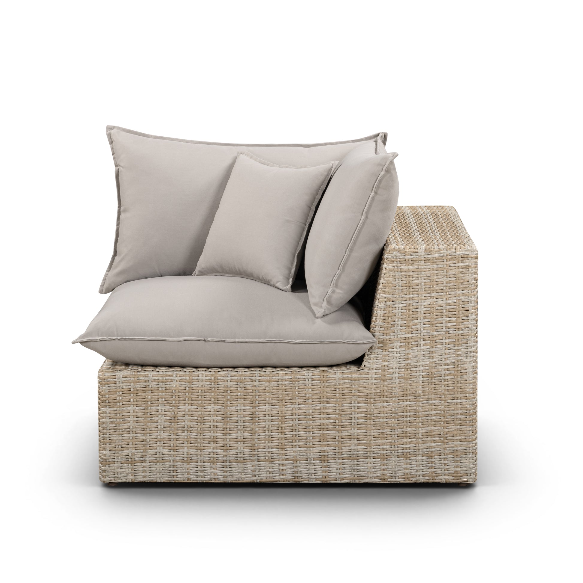 Cali Performance Fabric & Wicker Outdoor Corner Chair - Grey / Natural - Image 3
