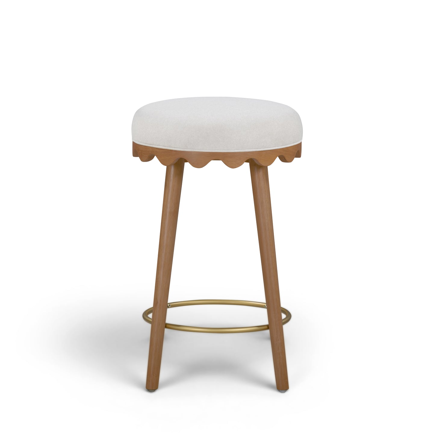 Oodle Cream Performance Vegan Mohair Light Walnut Counter Stool - Image 2