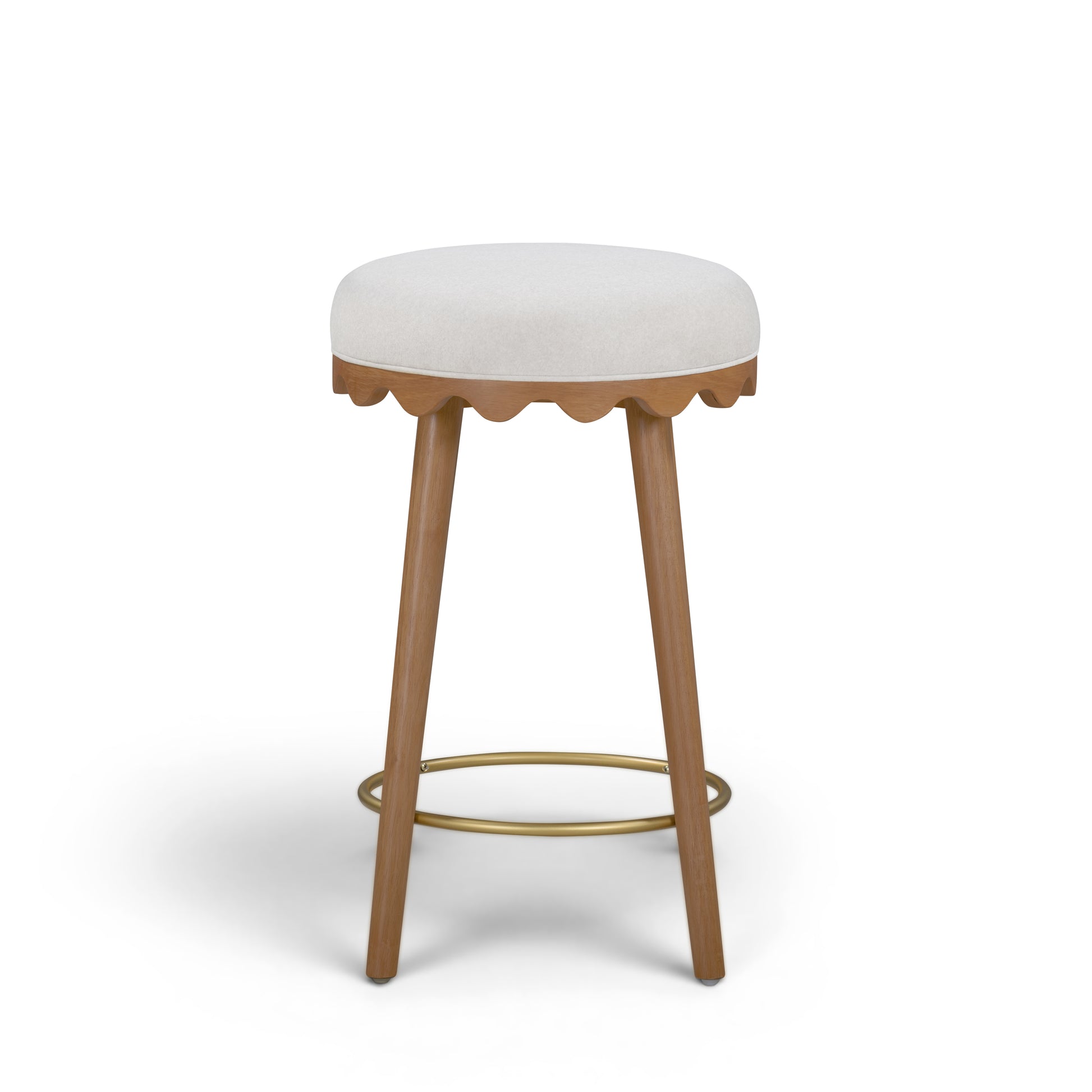 Oodle Cream Performance Vegan Mohair Light Walnut Counter Stool - Image 2