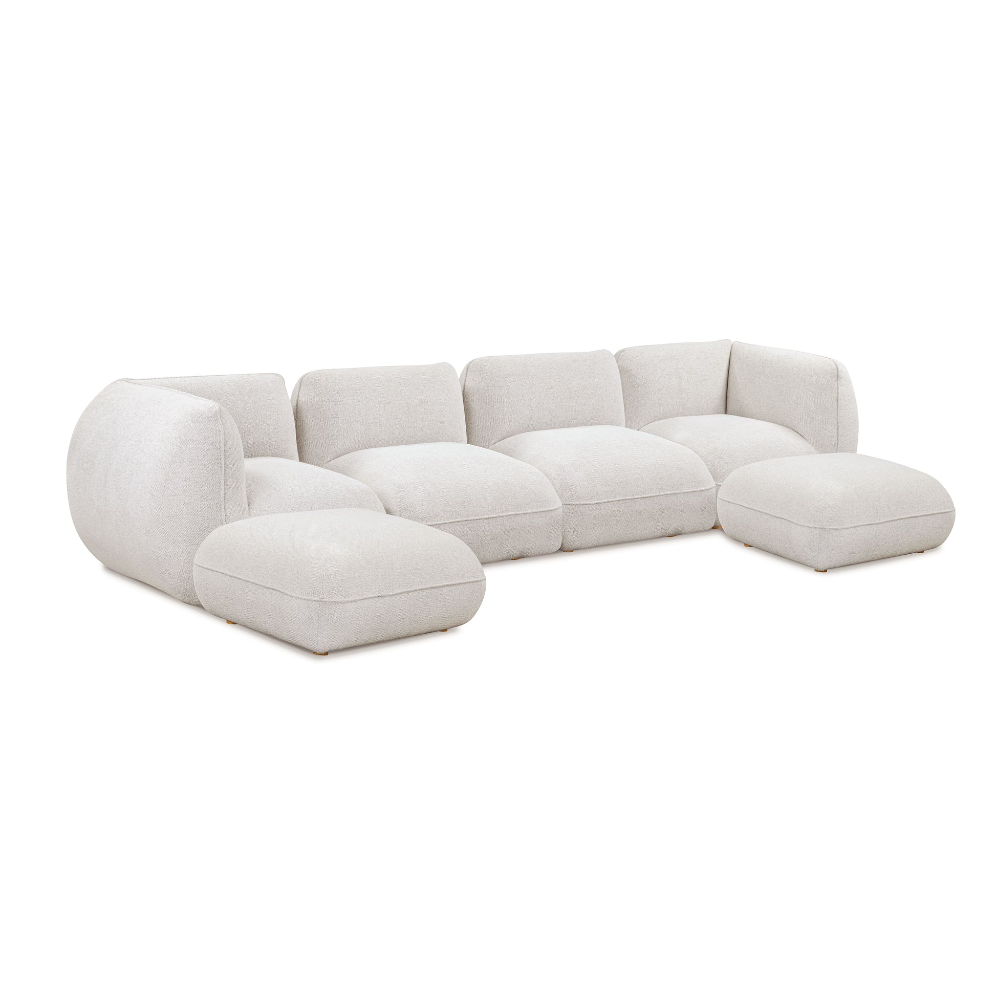 Arezza Stone White Contract-Grade Basketweave Chenille Modular U-Chaise Sectional - Image 1