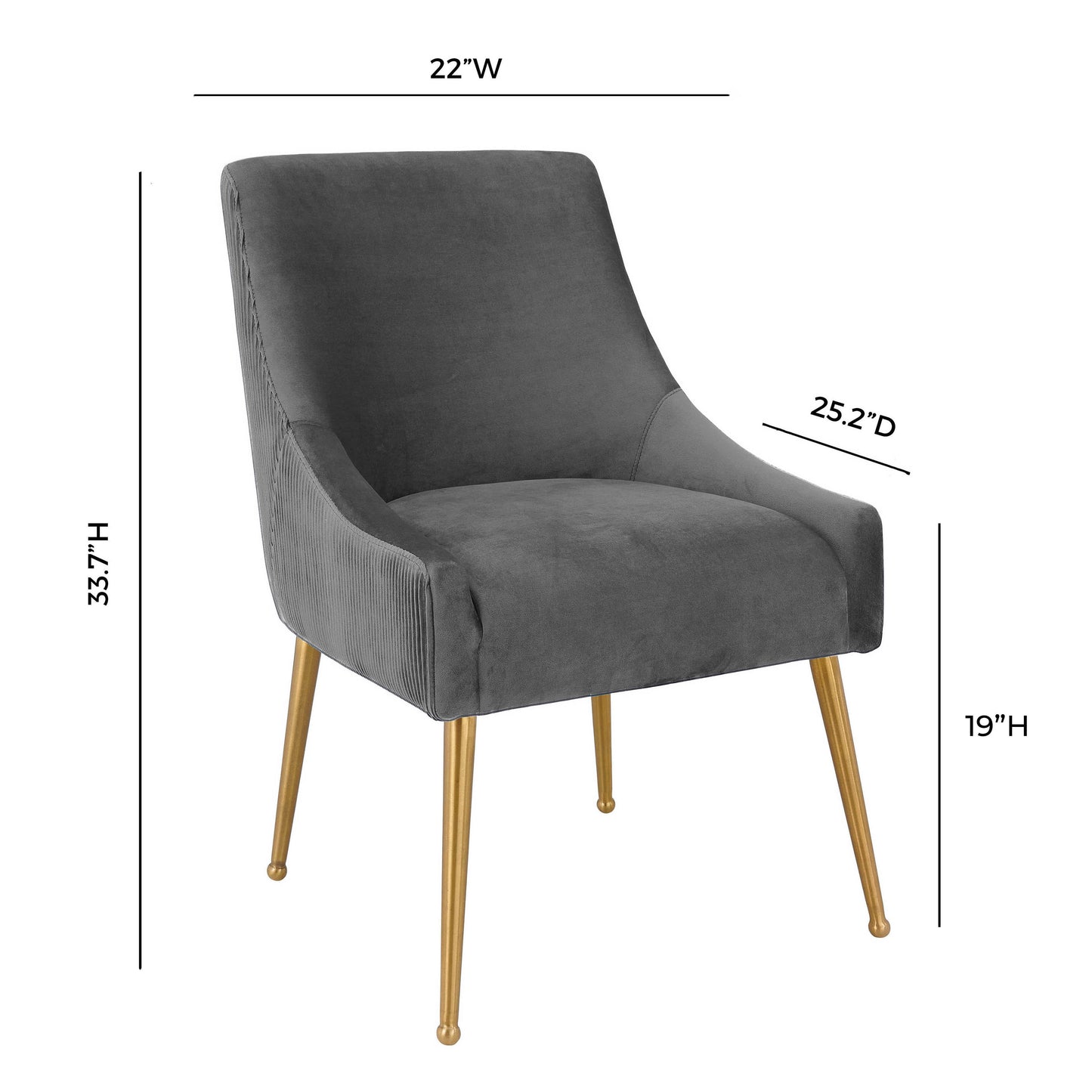 Beatrix Pleated Performance Velvet Dining Chair - Grey - Image 7