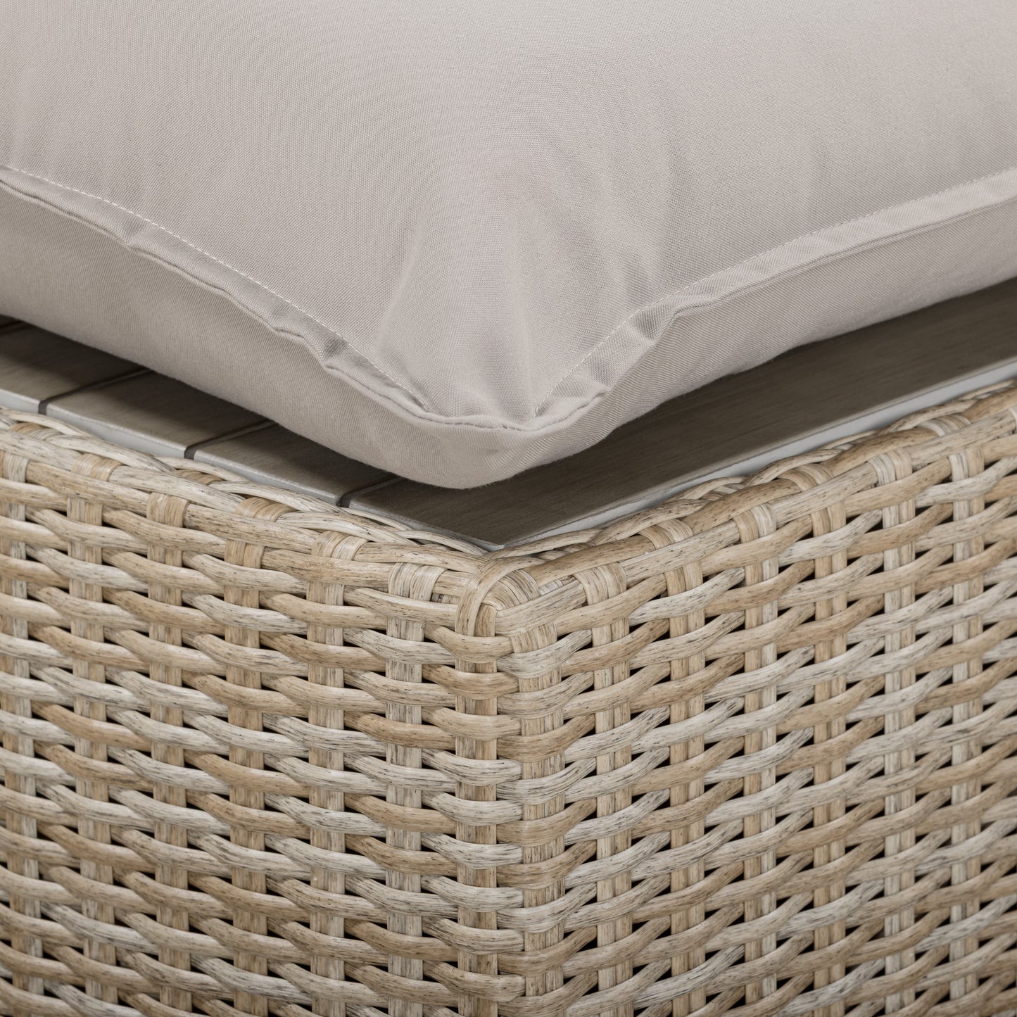 Cali Performance Fabric & Wicker Outdoor Ottoman - Grey / Beige - Image 4