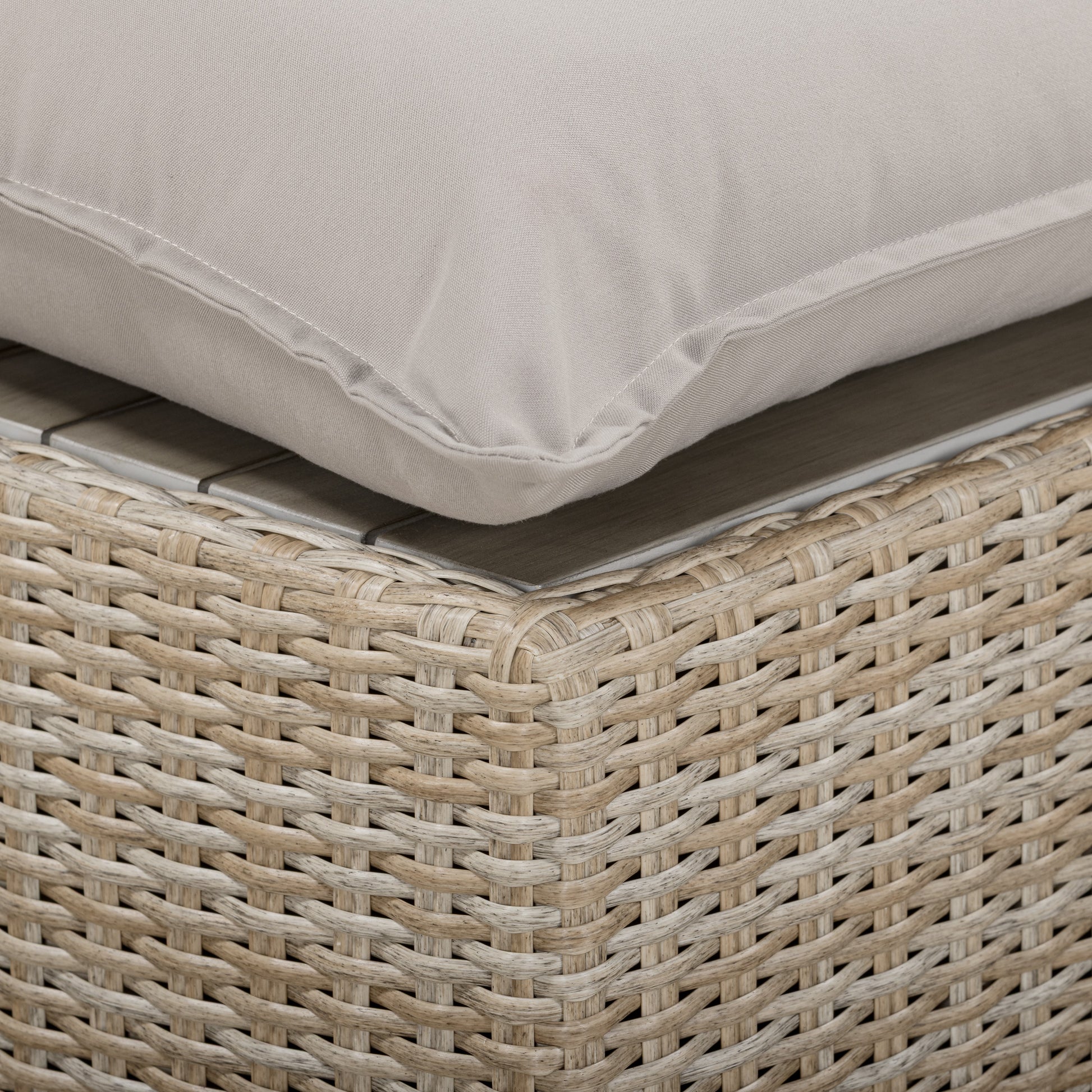 Cali Performance Fabric & Wicker Outdoor Ottoman - Grey / Beige - Image 4