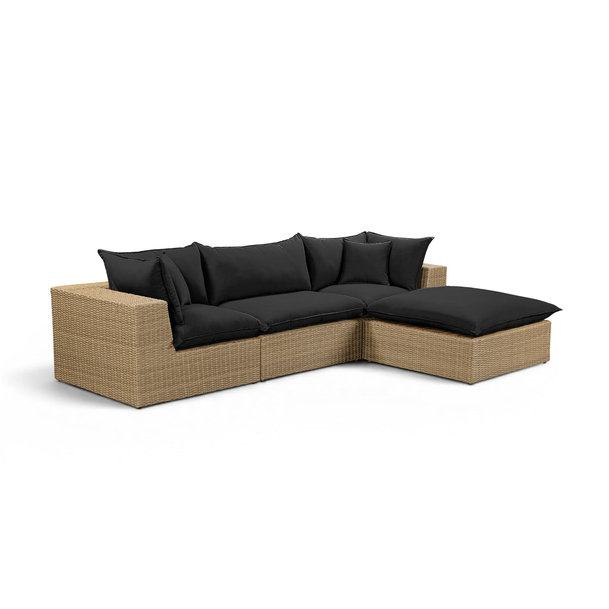 Cali 4-Piece Performance Fabric & Wicker Outdoor Sectional - Black / Brown - Image 2