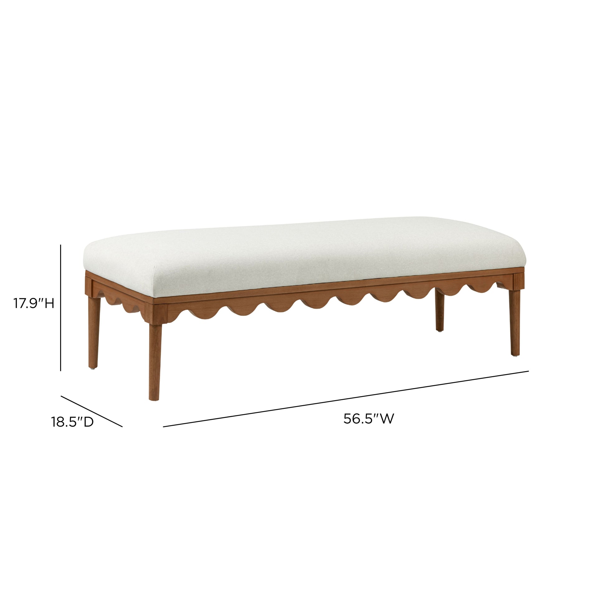 Oodle 56.5" Performance Vegan Mohair Bench - Cream / Walnut - Image 6