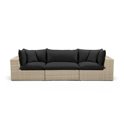 Cali 120" Performance Fabric & Wicker Outdoor Sofa - Black / Natural - Image 1