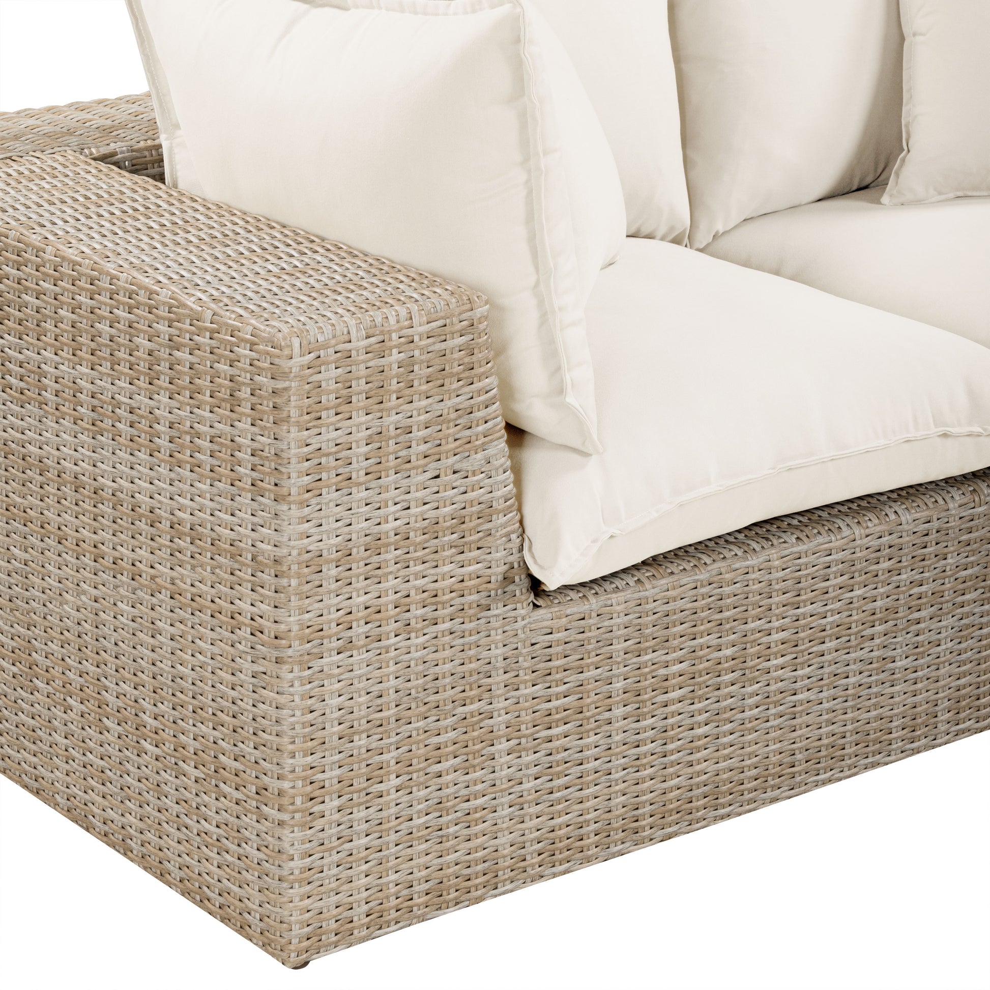 Cali 120" Performance Fabric & Wicker Outdoor Sofa - Cream / Beige - Image 5