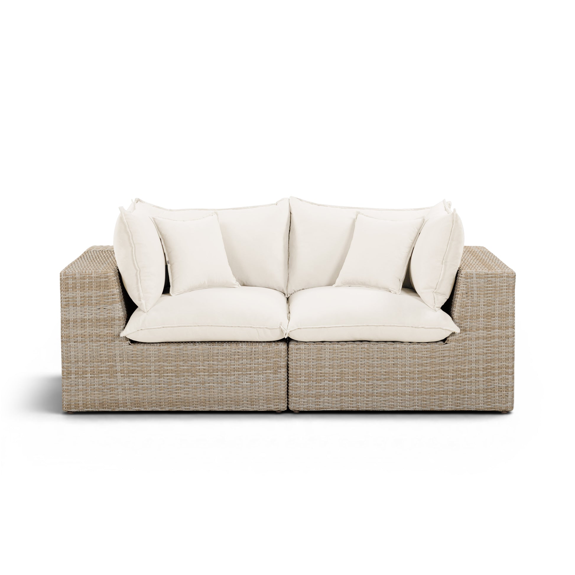 Cali 80" Performance Fabric & Wicker Outdoor Loveseat - Cream / Beige - Image 1