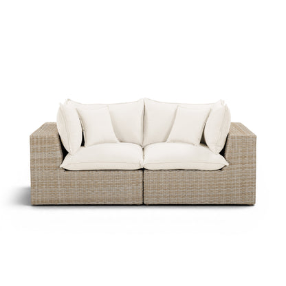 Cali 80" Performance Fabric & Wicker Outdoor Loveseat - Cream / Beige - Image 1