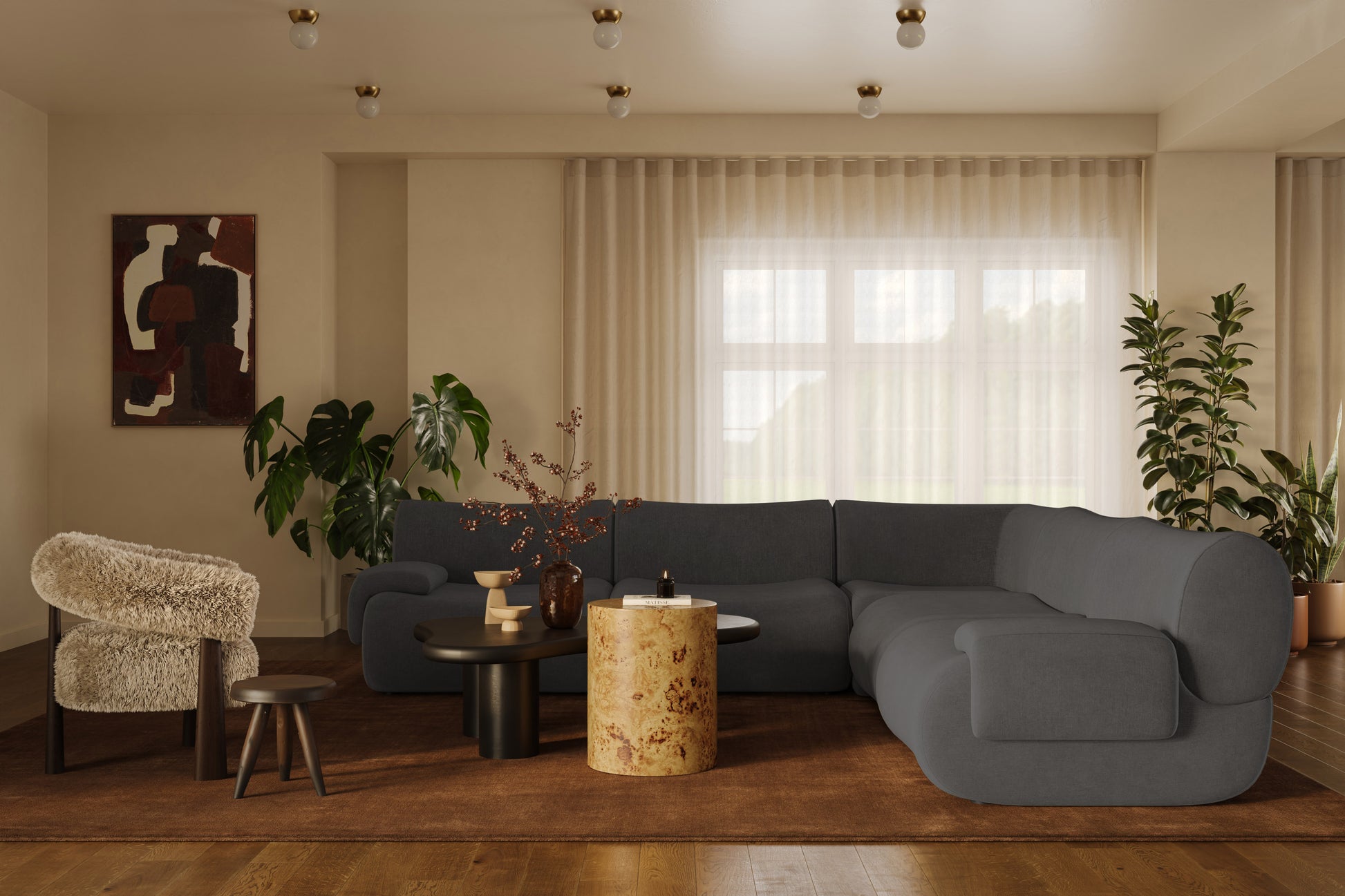 Zenith 5-Piece Contract-Grade Upcycled Fabric Modular L-Sectional - Grey - Image 2