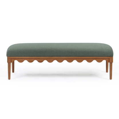 Oodle 56.5" Performance Vegan Mohair Bench - Green / Walnut - Image 1