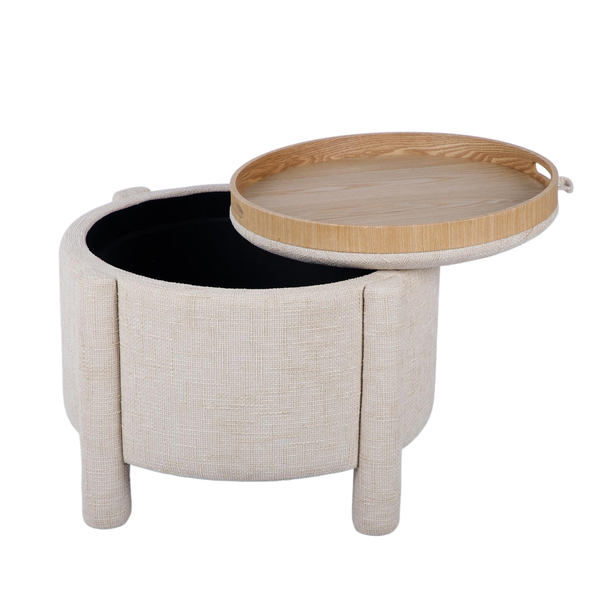 Bellamy Railroad Chenille Storage Stool With Reversible Tray Top - Cream - Image 5