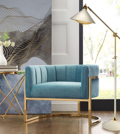 Magnolia Performance Velvet Accent Chair - Gold Base - Sea Blue - Image 1