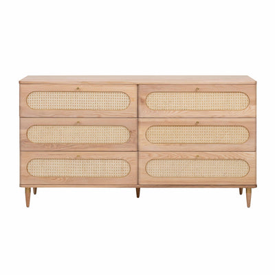 Carmen 63" Natural Ash and Cane 6-Drawer Dresser - Image 1