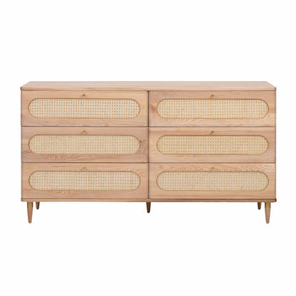 Carmen 63" Natural Ash and Cane 6-Drawer Dresser - Default Title - Image 2