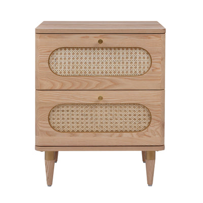 Carmen 19" Natural Ash and Cane 2-Drawer Nightstand - Image 1