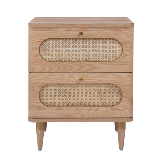 Carmen 19" Natural Ash and Cane 2-Drawer Nightstand - Image 1