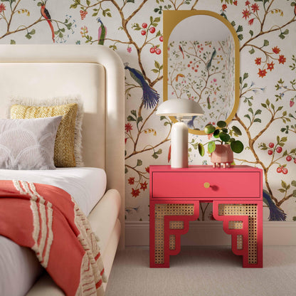 Suzie 26" Rattan Nightstand With Drawer - Pink - Image 1