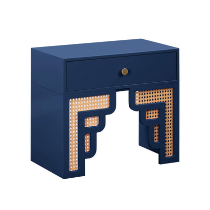 Suzie 26" Rattan Nightstand With Drawer - Navy - Image 1