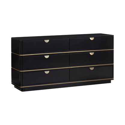 Julieta 62" Acacia Wood 6-Drawer Dresser - Black - Image 1