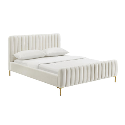 Angela Performance Velvet Bed - Cream / Full - Image 1