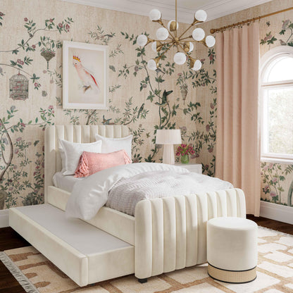 Angela Performance Velvet Trundle Bed in Twin - Cream - Image 1