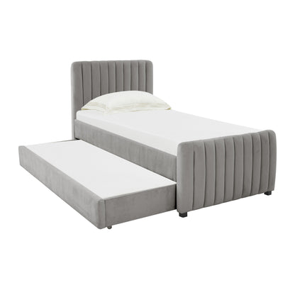 Angela Performance Velvet Trundle Bed in Twin - Grey - Image 1