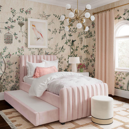 Angela Performance Velvet Trundle Bed in Twin - Blush - Image 1