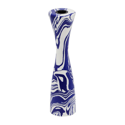 Serene Blue & White Swirl Resin Candlestick - Medium - Image 1