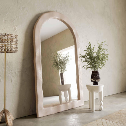 Kaia 48"X79" Cream Lightweight Faux Stone Floor Mirror - Default Title - Image 1