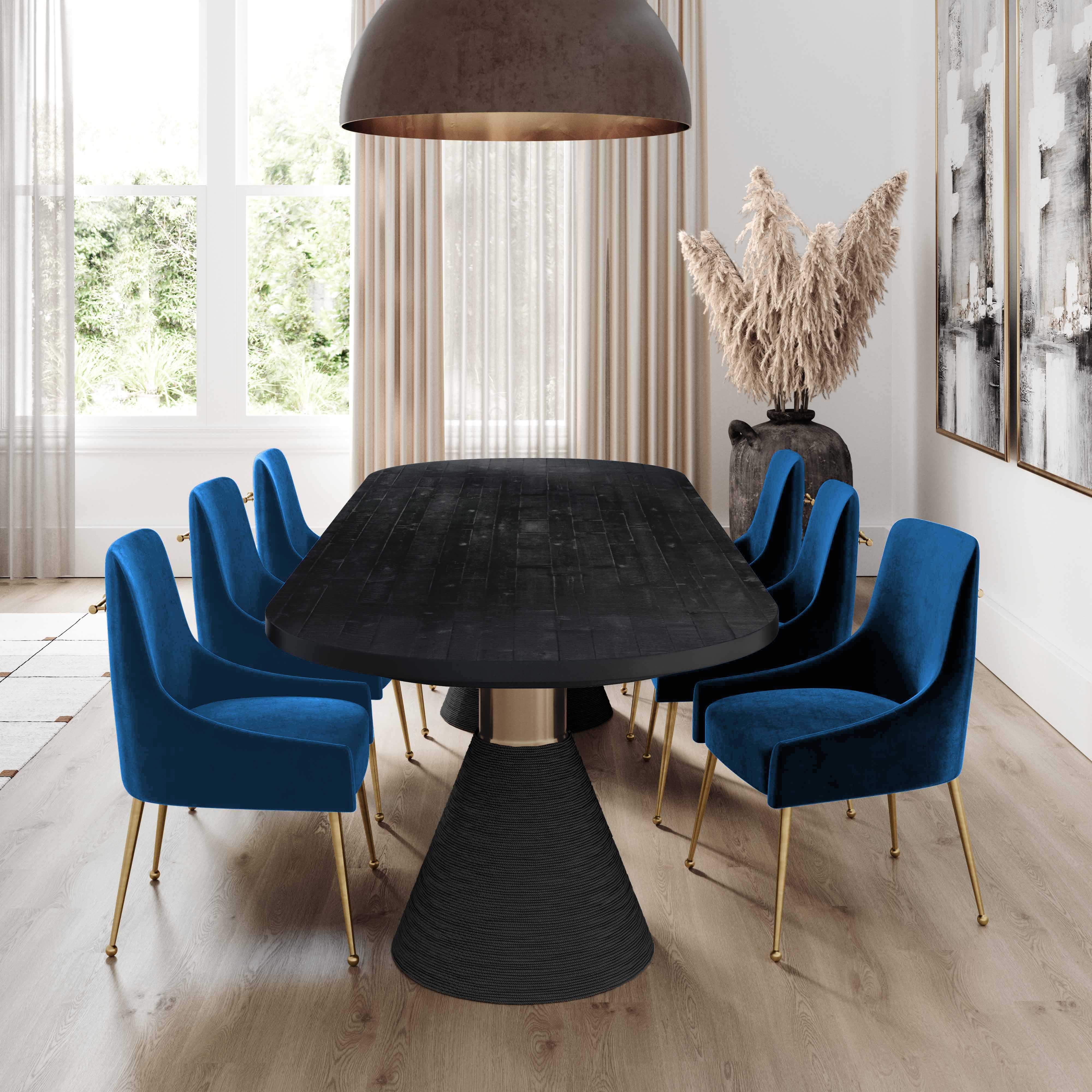 Wood dining table discount with velvet chairs