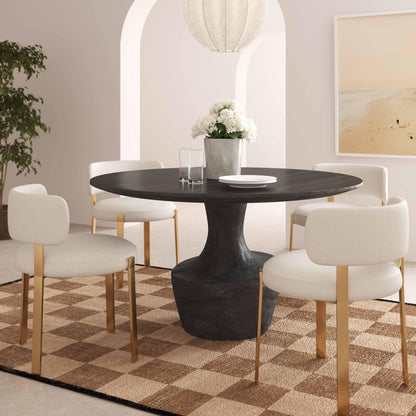 Gevra 54" Black Acacia & Faux Plaster Round Dining Table - Default Title - Image 1