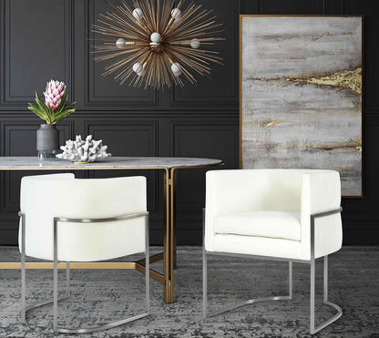 Giselle Performance Velvet Dining Chair with Silver Base by Inspire Me! Home Decor - Cream - Image 1