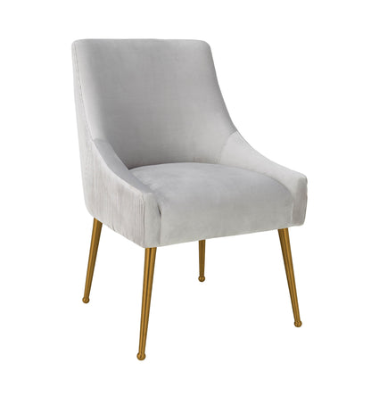 Beatrix Pleated Performance Velvet Dining Chair - Light Grey - Image 1