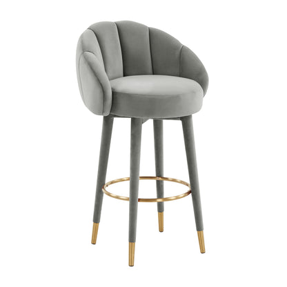 Myla Performance Velvet Swivel Stool - Light Grey / Bar Height - Image 1