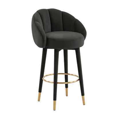 Myla Performance Velvet Swivel Stool - Black / Bar Height - Image 1