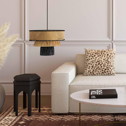 Rylie Natural & Black Raffia Pendant Lamp - Default Title - Image 1