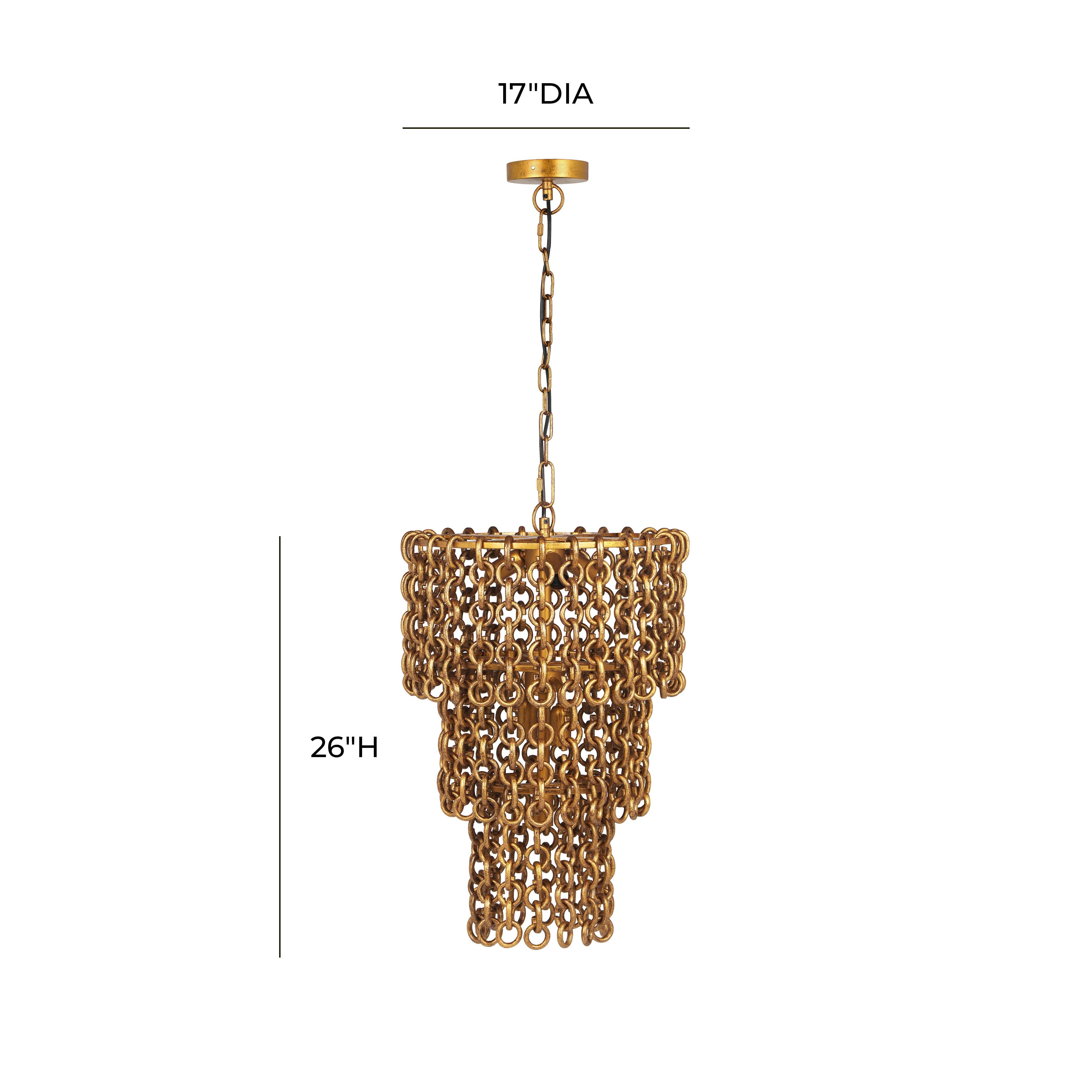Nirsa Brass Chain Link 3-Tier Chandelier | TOV Furniture