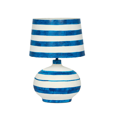 Positano Striped Papier Mache Table Lamp - Blue,Off-White - Image 2