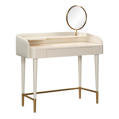 Penelope Taupe Vegan Leather Wrapped Vanity Desk Penelope Taupe Vegan Leather Wrapped Vanity Desk