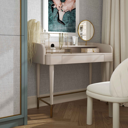 Penelope 45" Vegan Leather Wrapped Vanity Desk With Drawer - Taupe - Image 1
