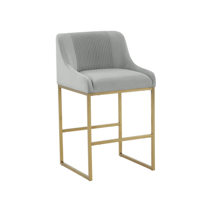 Lisa Pleated Performance Velvet Counter Stool - Grey - Image 1
