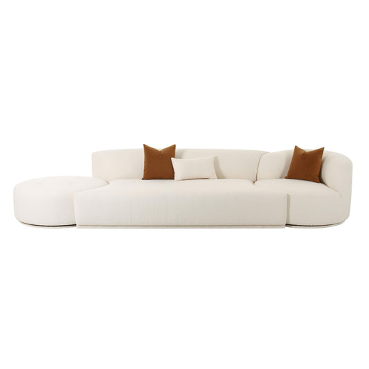 Fickle 144" 3-Piece Cream Performance Boucle Chaise Modular Sofa - Image 1
