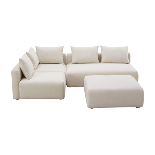 Hangover 4-Piece Cream Performance Linen Modular Chaise Sectional - Image 1